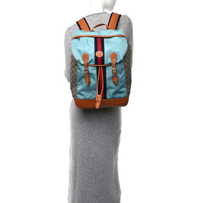 Gucci Nylon GG Supreme Monogram Azalea Calfskin Medium Retro Interlocking G Web Buckle Backpack Dusty Azure 3 of 9