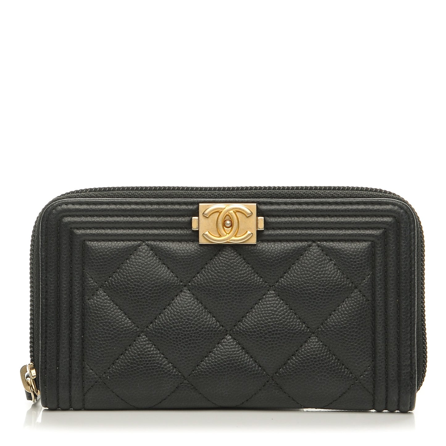Caviar Quilted Boy Small Zip Around Wallet Black
