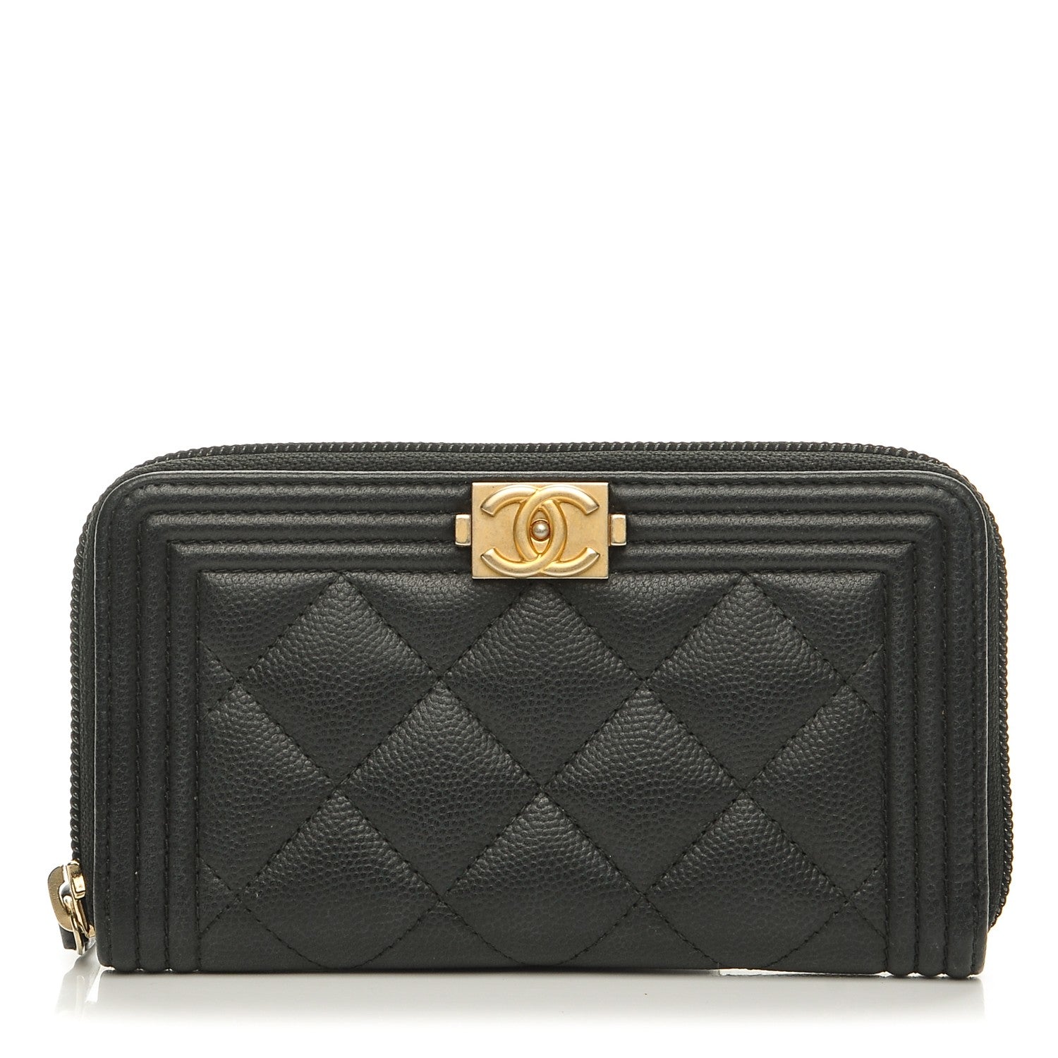 Chanel Caviar Quilted Boy Small Zip Around Wallet Black 1 of 9