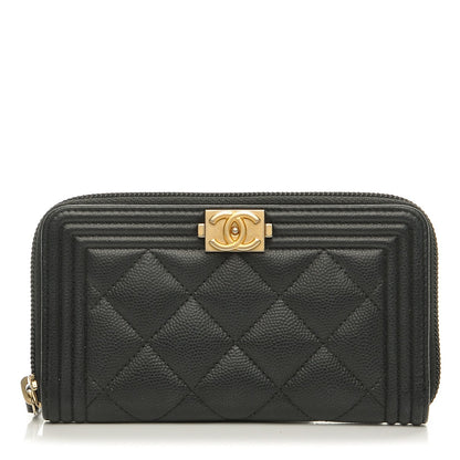 Chanel Caviar Quilted Boy Small Zip Around Wallet Black 1 of 9