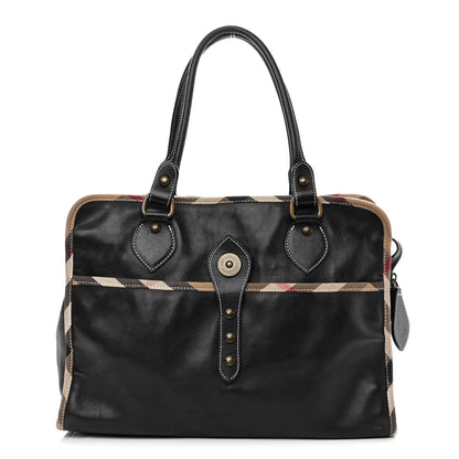 Burberry Grainy Calfskin Nova Check Tote Black 1 of 12