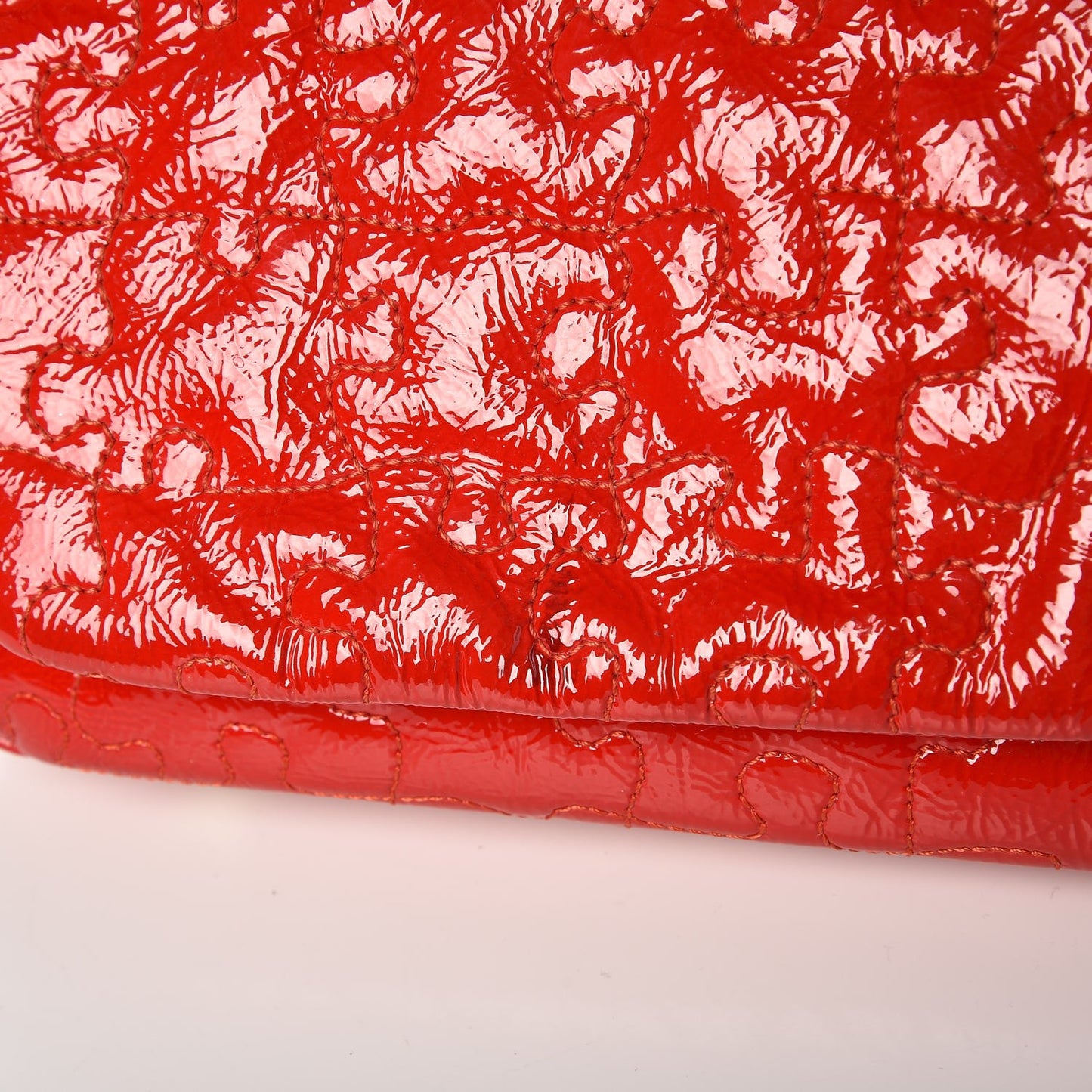 Crackled Patent Puzzle Accordion Flap Bag Red