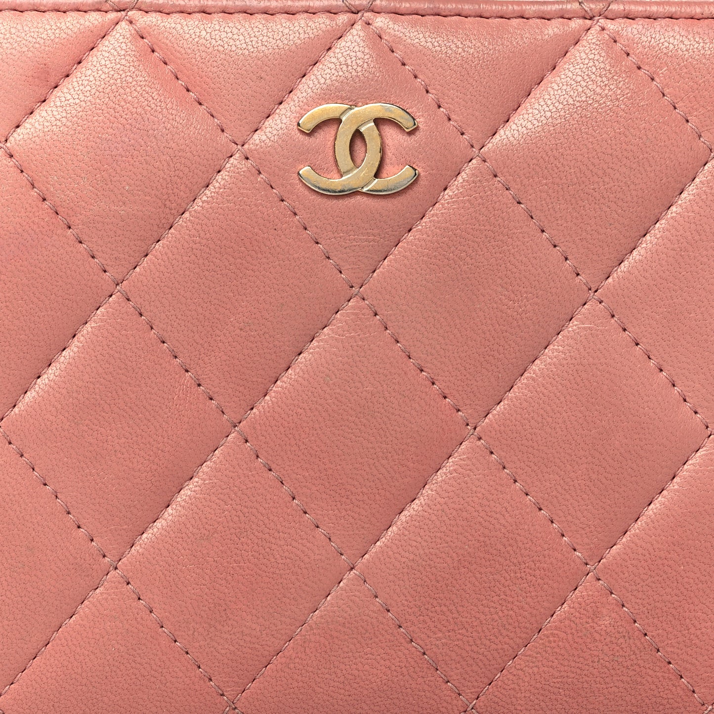 Lambskin Quilted Large Gusset Zip Around Wallet Light Pink