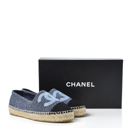 Chanel Cotton Tweed CC Espadrilles 36 Blue Ecru Black 11 of 11