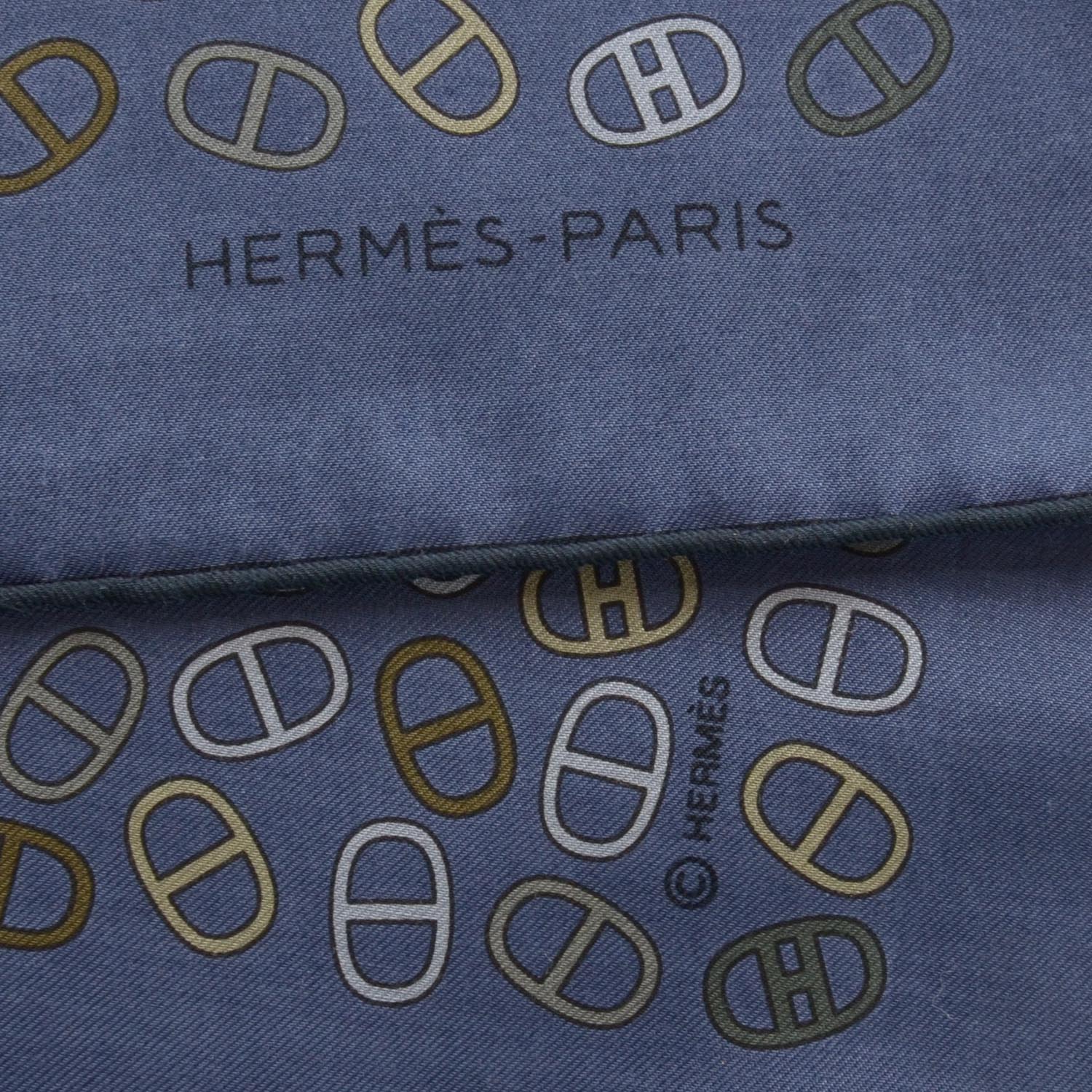 Hermes Cotton Maillons Dechaines Scarf 90 Bleu Hussard and Marine 3 of 5