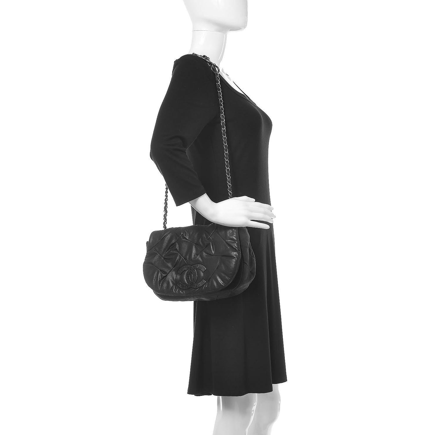 Iridescent Calfskin Glint Flap Black