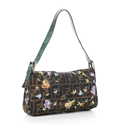 Fendi Lizard Zucca Floral Embroidered Baguette Tobacco Multicolor 3 of 9