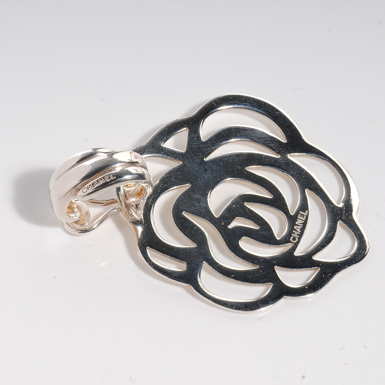 Chanel Sterling Silver Camellia Clip On Earrings 5 of 6