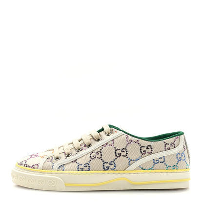 Gucci Canvas Lame Crystal GG Monogram Womens 1977 Tennis Sneakers 39.5 Gardenia Silver Mystic White 1 of 8