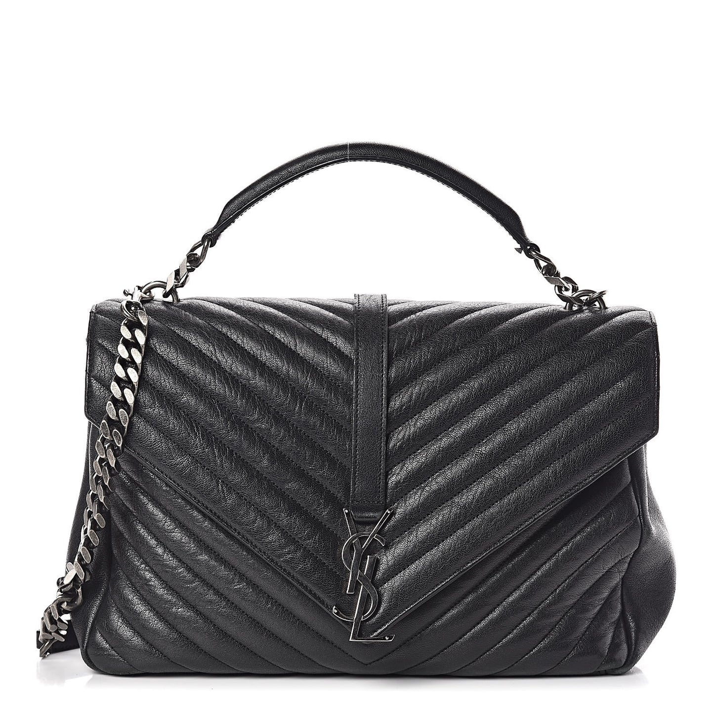 Sheepskin Matelasse Chevron Monogram Large College Satchel Black