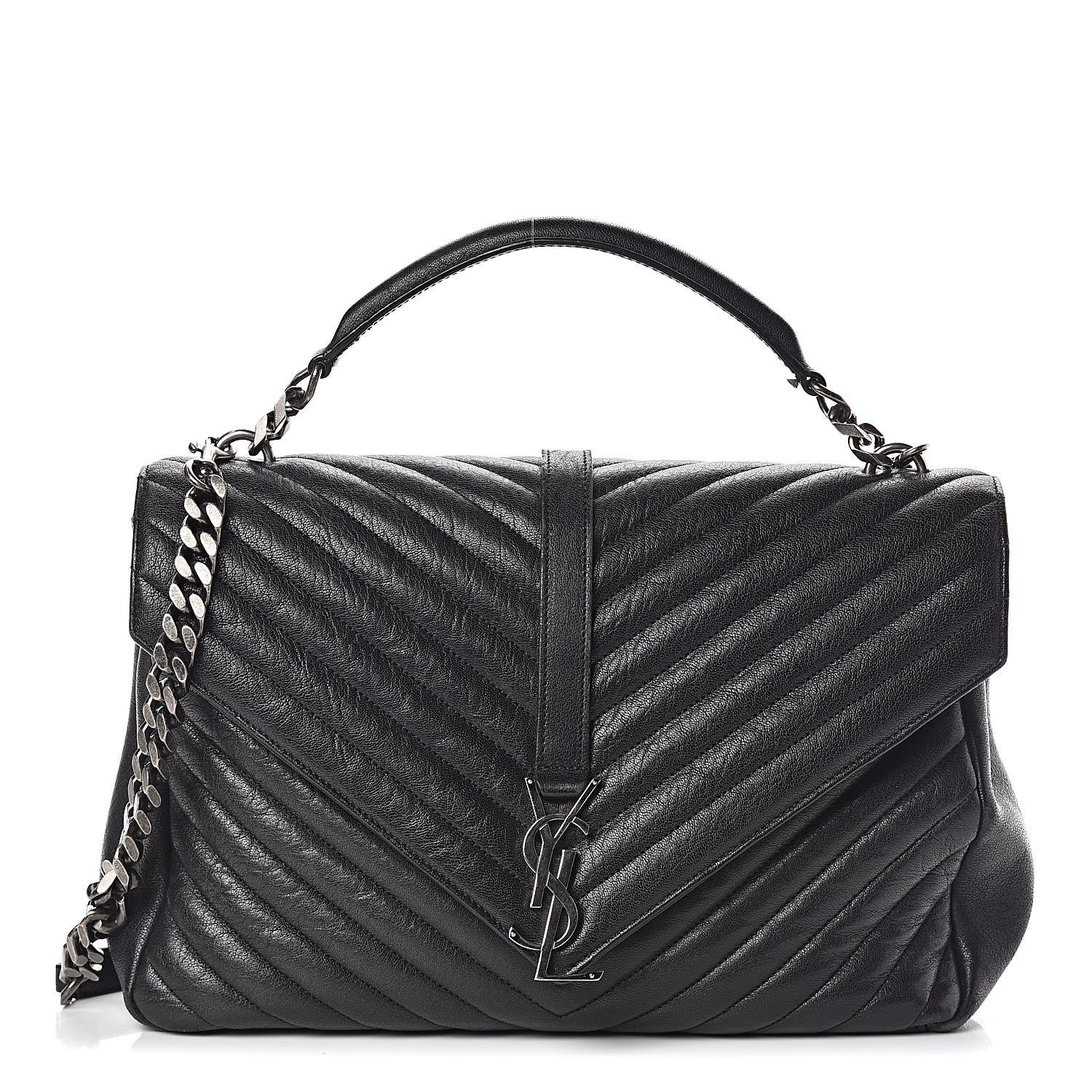 Saint Laurent Sheepskin Matelasse Chevron Monogram Large College Satchel Black 1 of 12