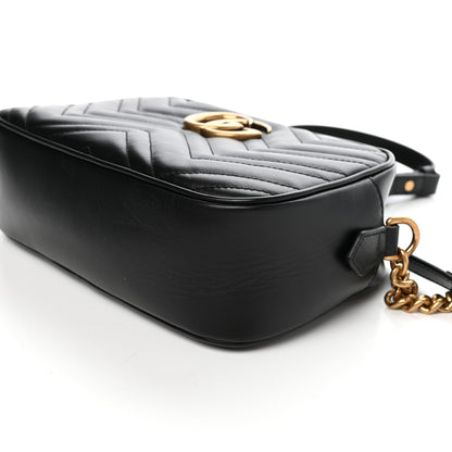Gucci Calfskin Matelasse Small GG Marmont Chain Shoulder Bag Black 9 of 11