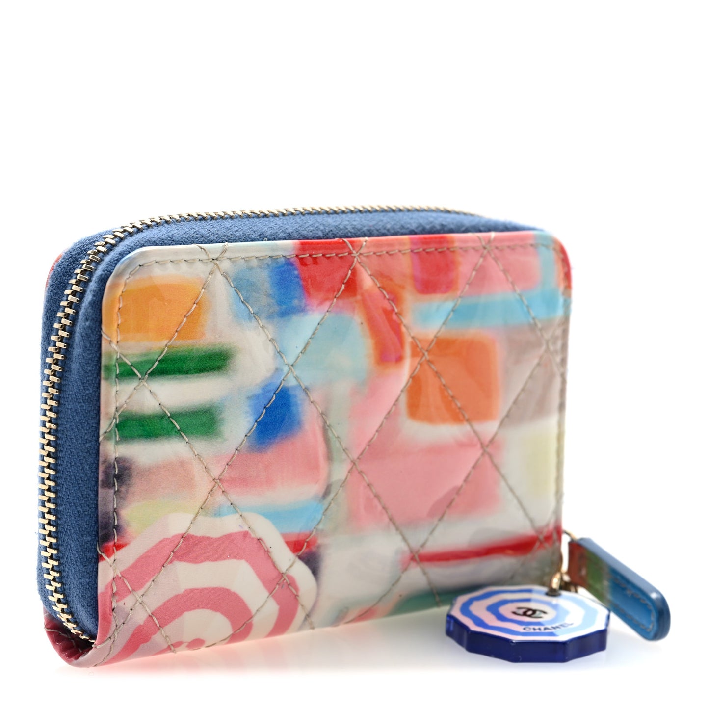 Patent Calfskin Printed Quilted Zip Coin Purse Multicolor