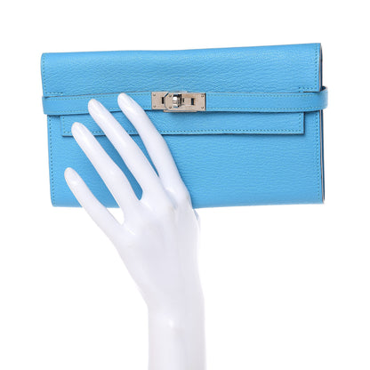 Hermes Chevre Mysore Kelly Longue Wallet Bleu Azteque 2 of 9