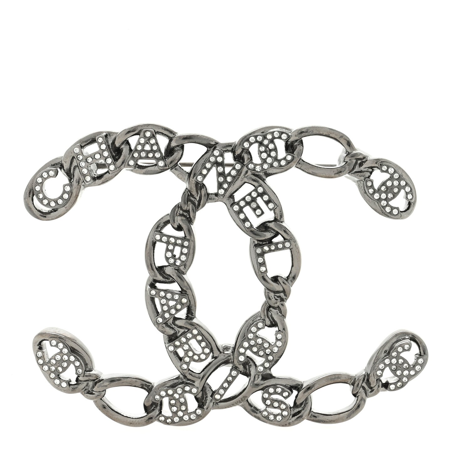Ruthenium Crystal Paris Chain CC Chain Logo Brooch