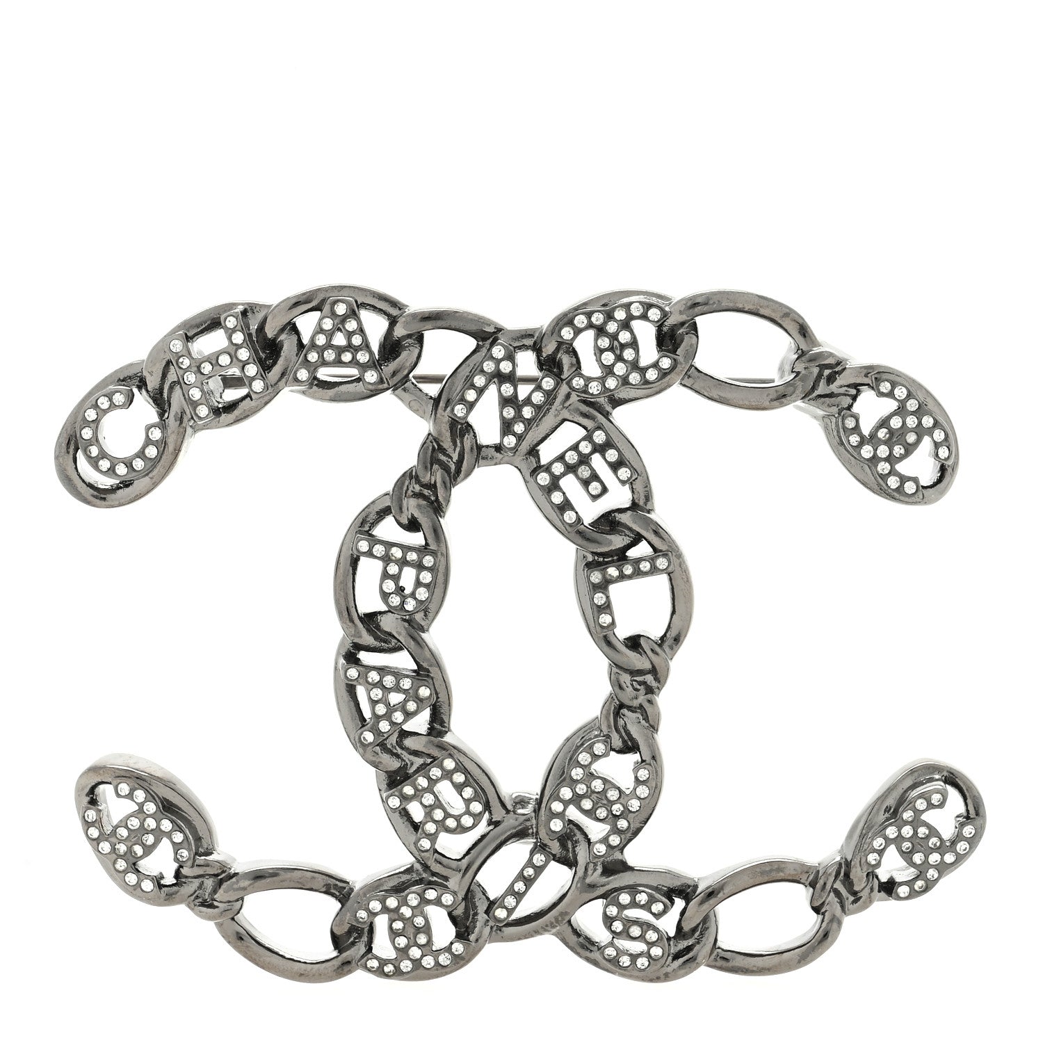 Chanel Ruthenium Crystal Paris Chain CC Chain Logo Brooch 1 of 3