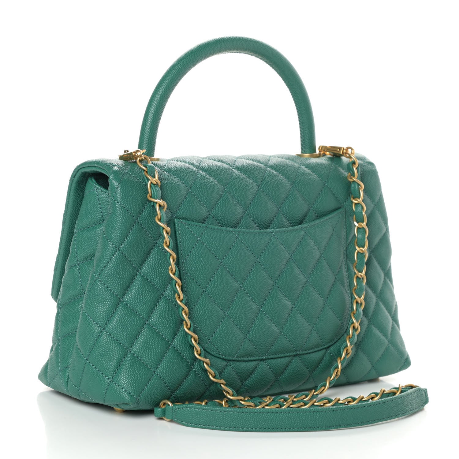 Chanel Caviar Quilted Small Coco Handle Flap Green 4 of 11