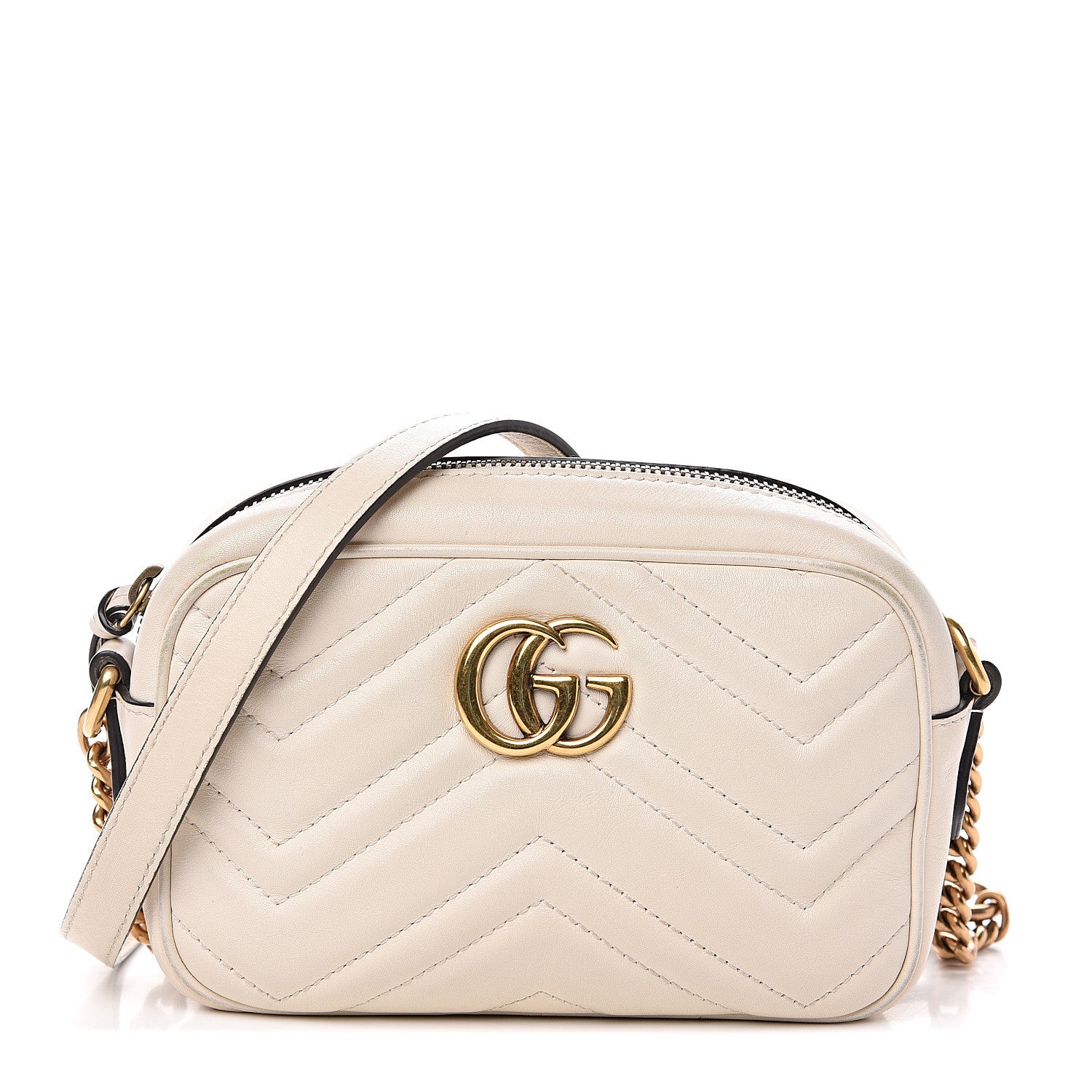 Gucci Calfskin Matelasse Mini GG Marmont Chain Shoulder Bag White 1 of 14