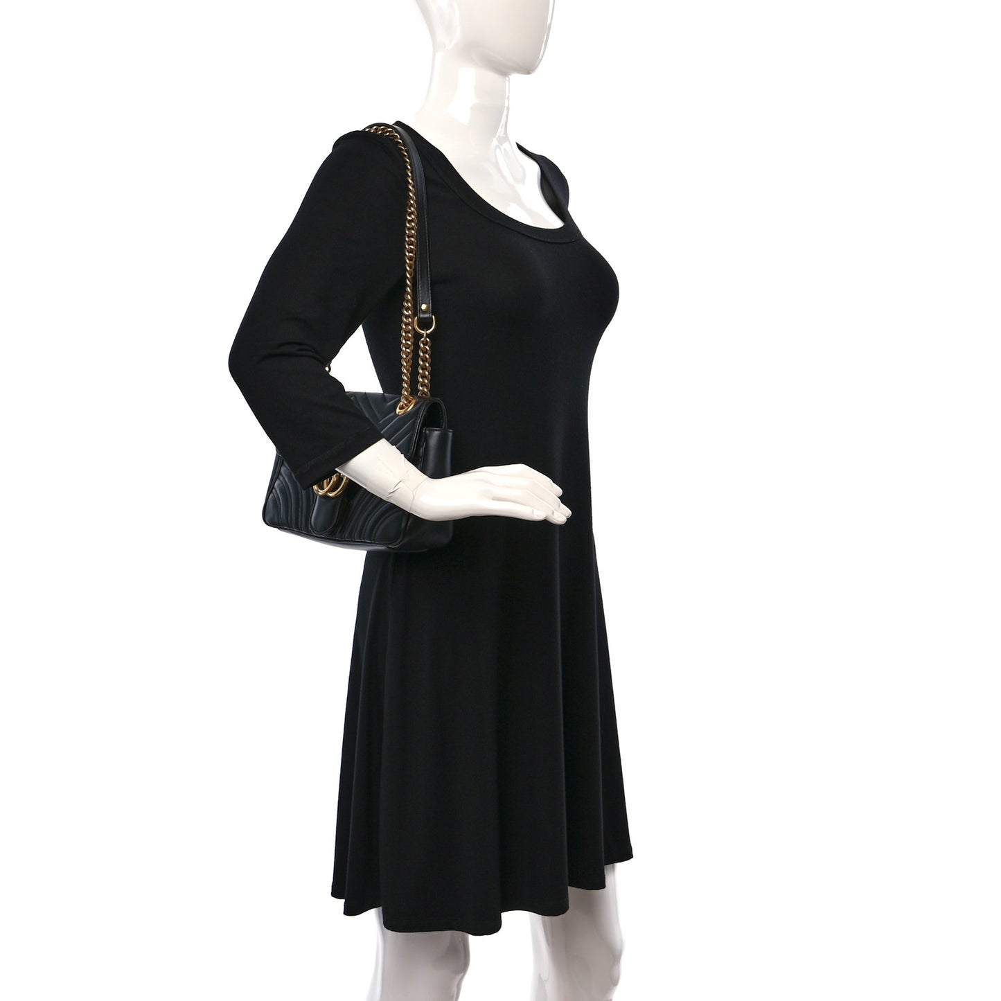 Calfskin Matelasse Small GG Marmont Shoulder Bag Black