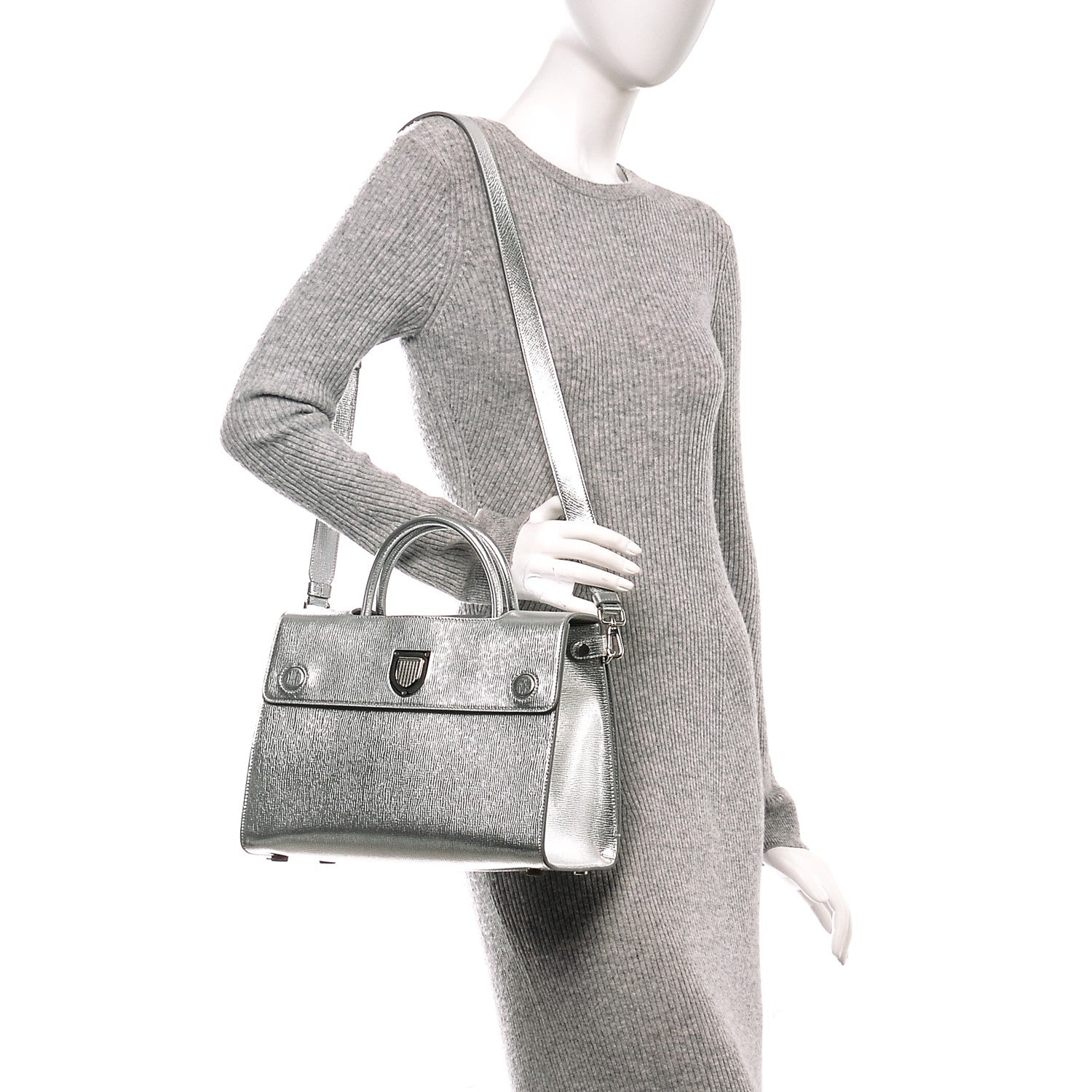 Christian Dior Metallic Grained Calfskin Medium Diorever Flap Silver 2 of 8