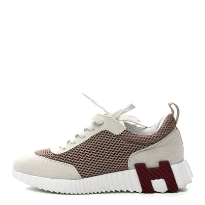 Hermes Air Mesh Suede Goatskin Bouncing Sneakers 37.5 Beige Argile White 1 of 10