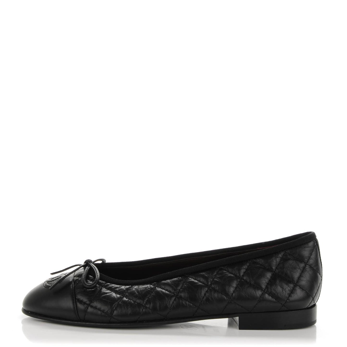 Aged Calfskin Quilted CC Cap Toe Ballerina Flats 36.5 Black