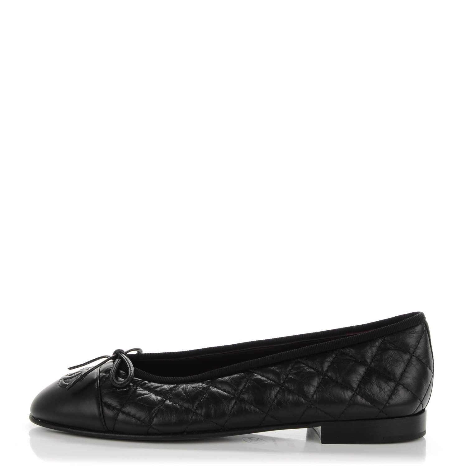 Chanel Aged Calfskin Quilted CC Cap Toe Ballerina Flats 36.5 Black 1 of 7