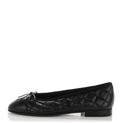 Chanel Aged Calfskin Quilted CC Cap Toe Ballerina Flats 36.5 Black 1 of 7