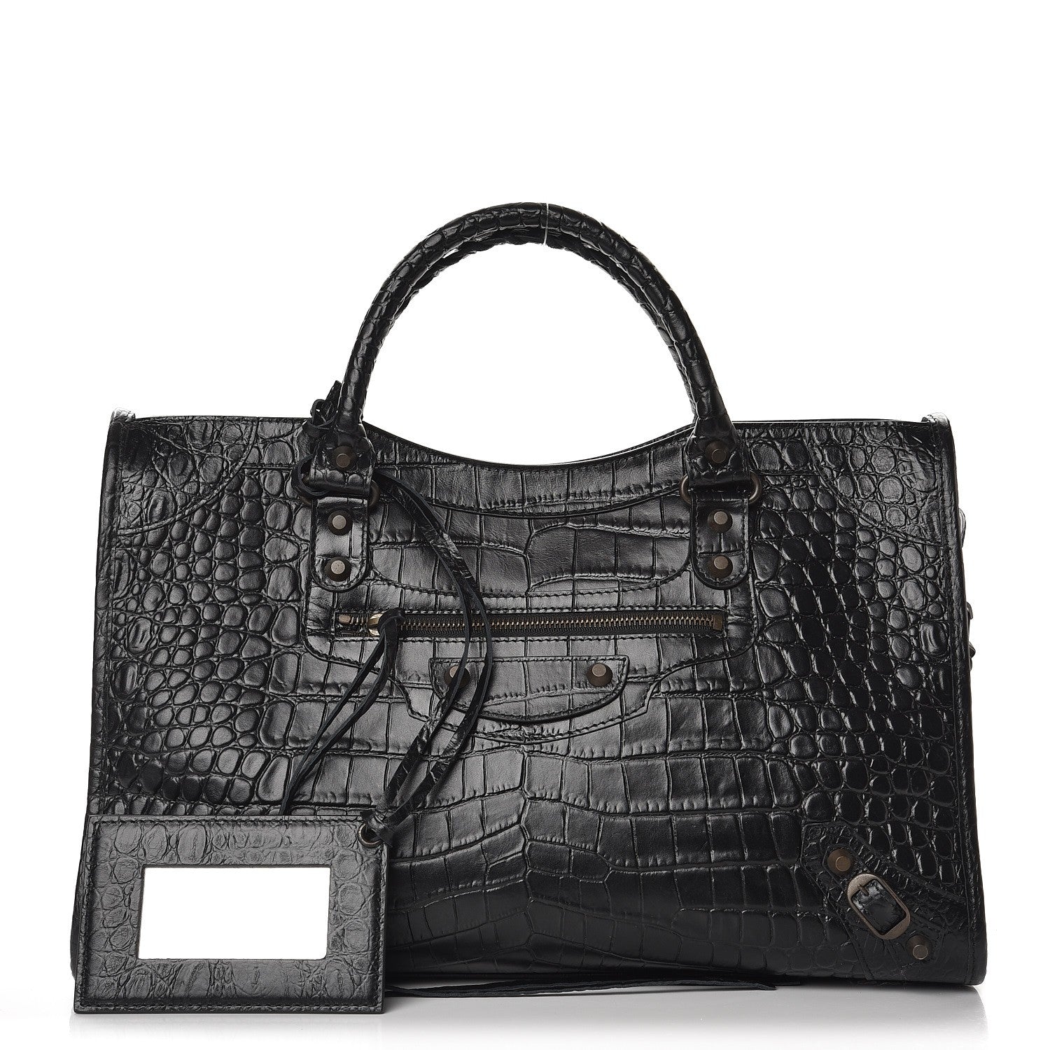 Balenciaga Calfskin Crocodile Embossed Classic Hardware City Black 1 of 8