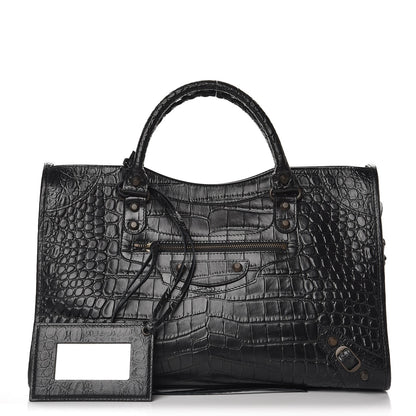 Balenciaga Calfskin Crocodile Embossed Classic Hardware City Black 1 of 8