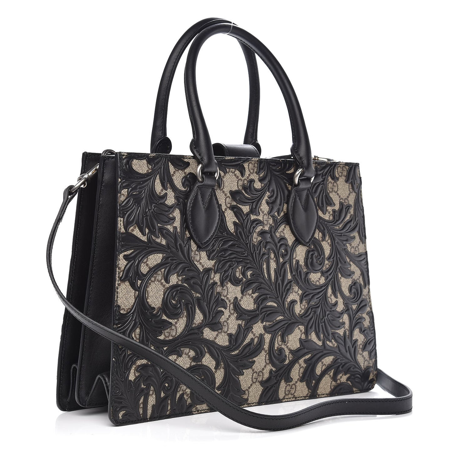 GG Supreme Monogram Arabesque Small Top Handle Bag Beige Black