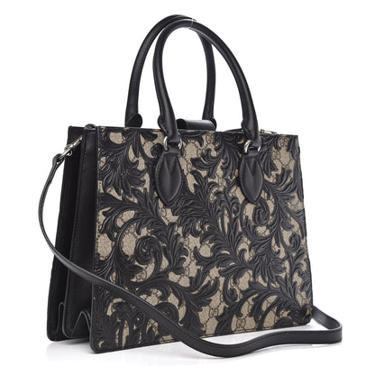 Gucci GG Supreme Monogram Arabesque Small Top Handle Bag Beige Black 3 of 9