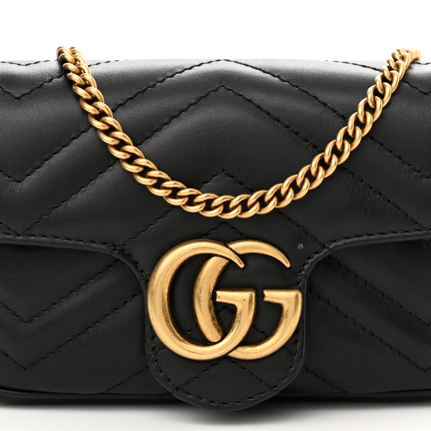 Calfskin Matelasse Super Mini GG Marmont Shoulder Bag Black