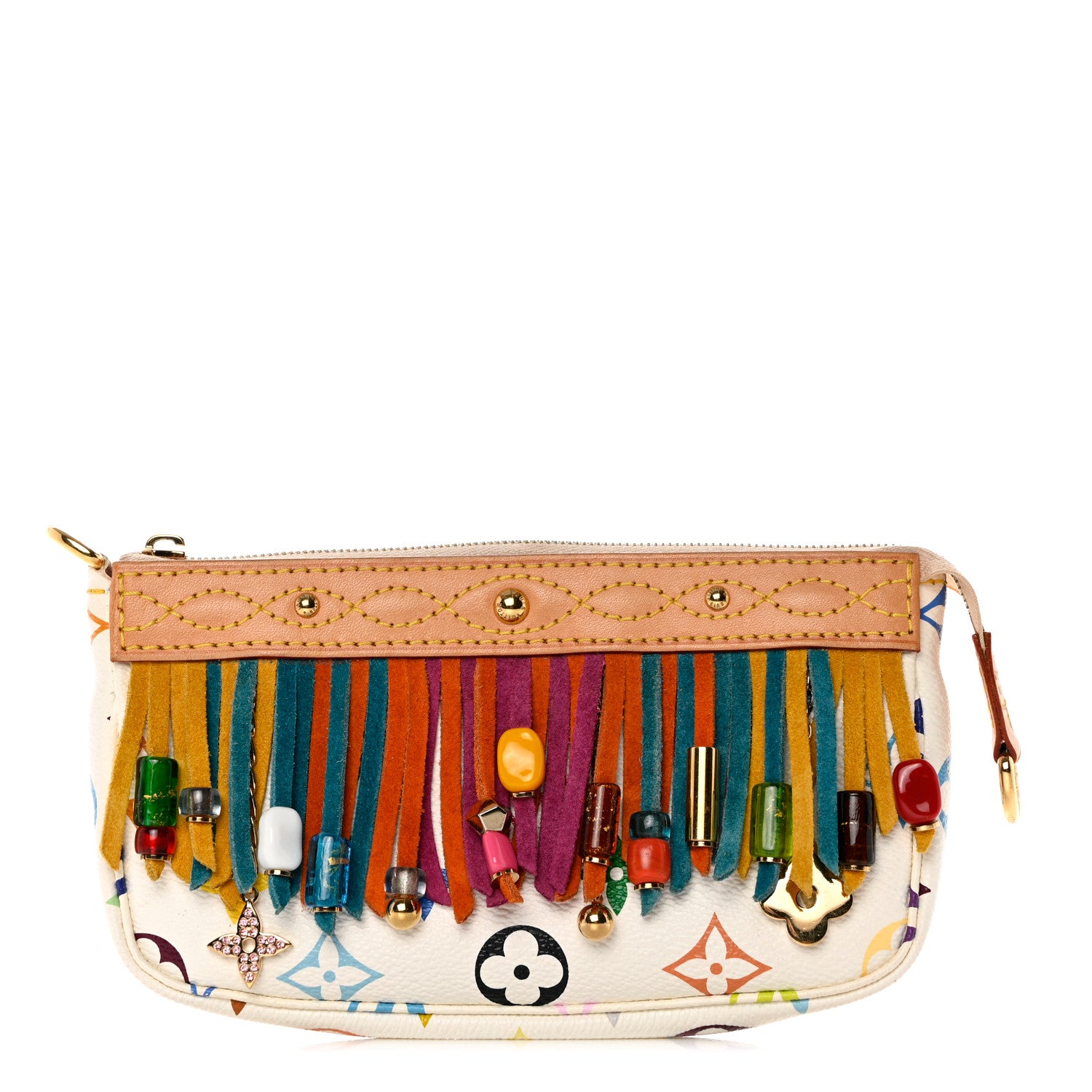 Louis Vuitton Monogram Multicolor Fringe Pochette Accessories White 1 of 8