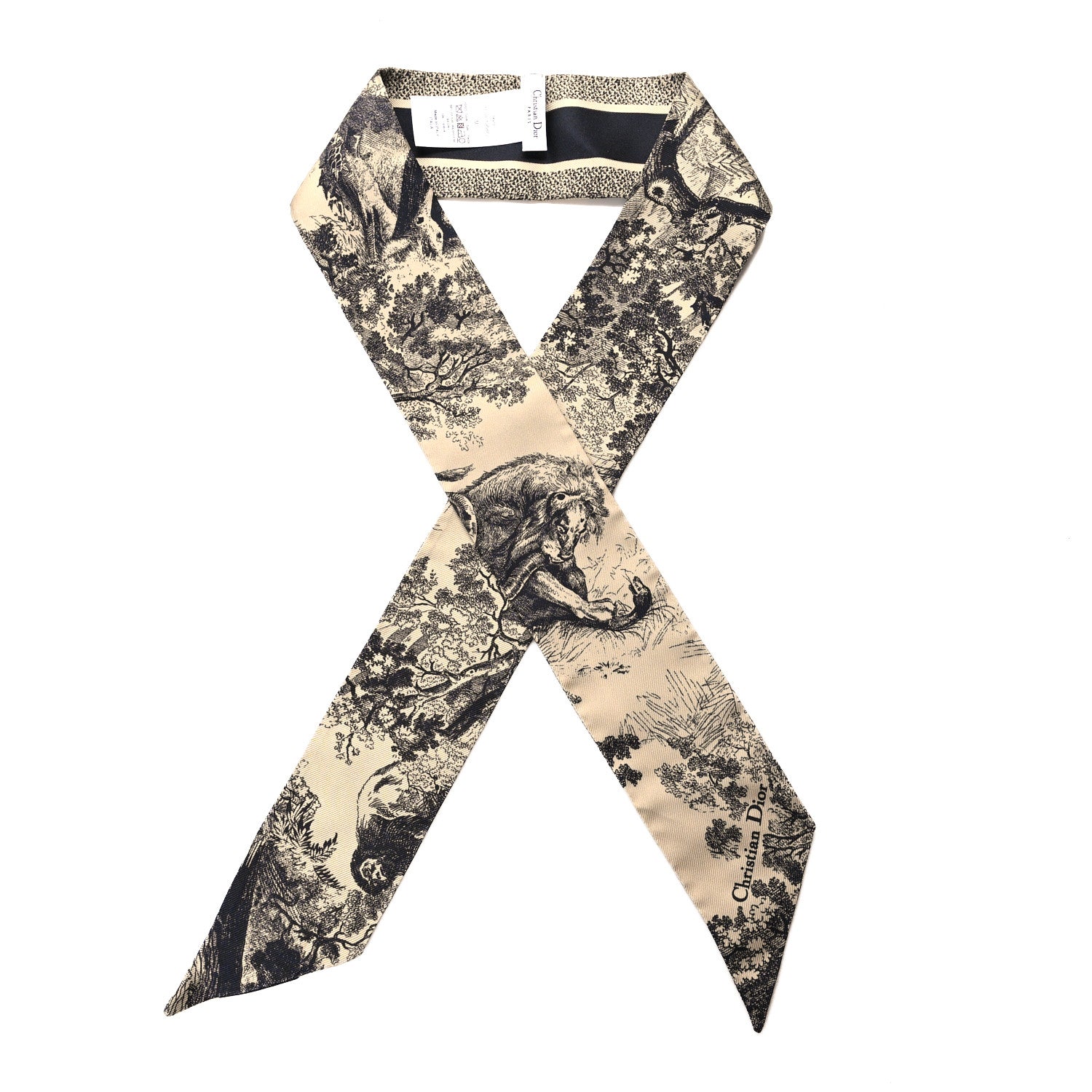 Christian Dior Silk Toile De Jouy Reverse Capri Mitzah Scarf Beige Black 1 of 3