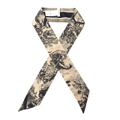 Christian Dior Silk Toile De Jouy Reverse Capri Mitzah Scarf Beige Black 1 of 3