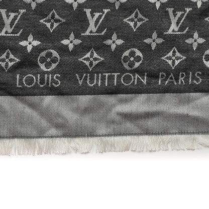 Louis Vuitton Wool Silk Monogram Denim Shawl Black 4 of 6