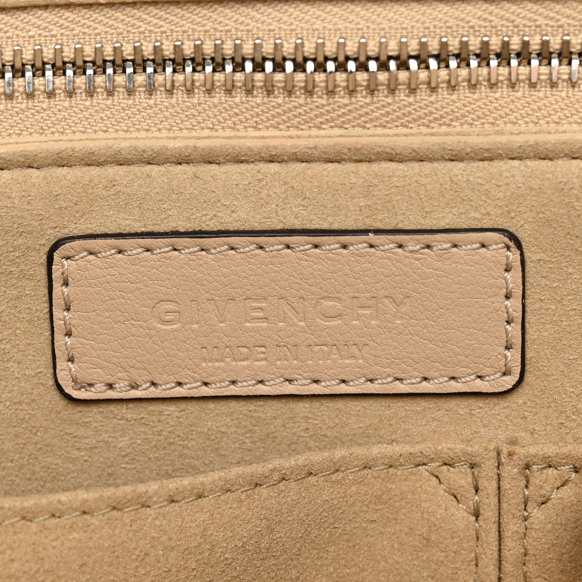 Grained Calfskin Studded Small Shark Lock Satchel Natural Beige