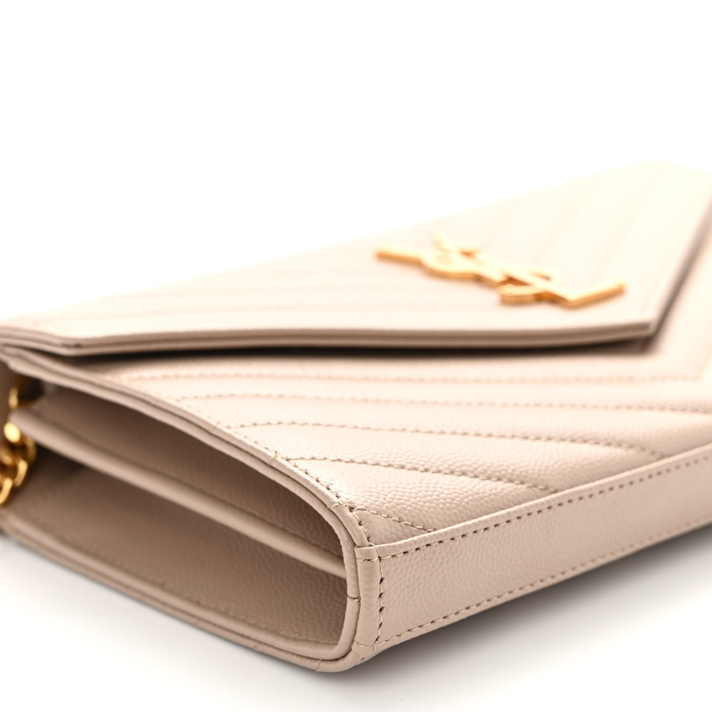 Grain De Poudre Matelasse Chevron Monogram Chain Wallet Dark Beige
