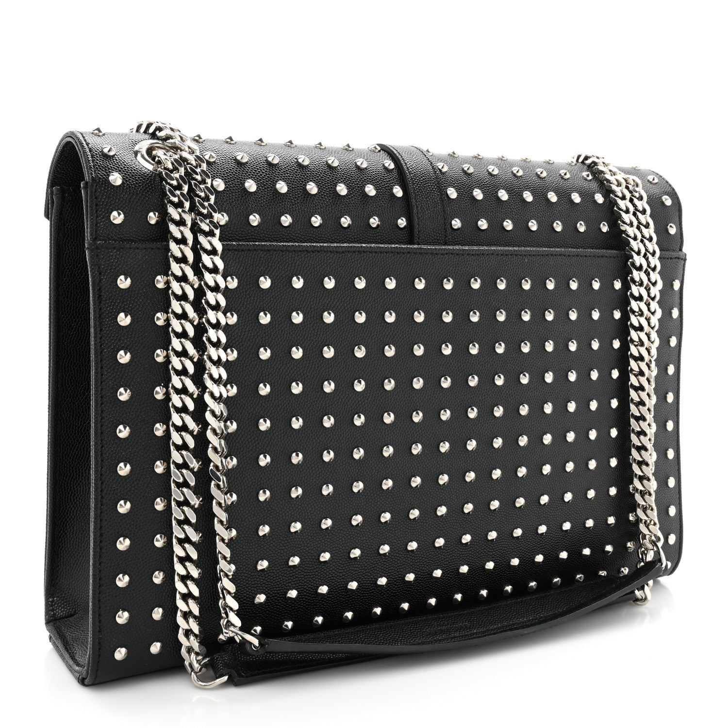 Saint Laurent Grain de Poudre Matelasse Studded Large Monogram Satchel Black 3 of 14