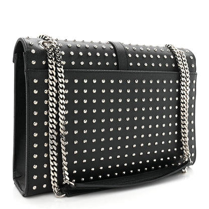Saint Laurent Grain de Poudre Matelasse Studded Large Monogram Satchel Black 3 of 14