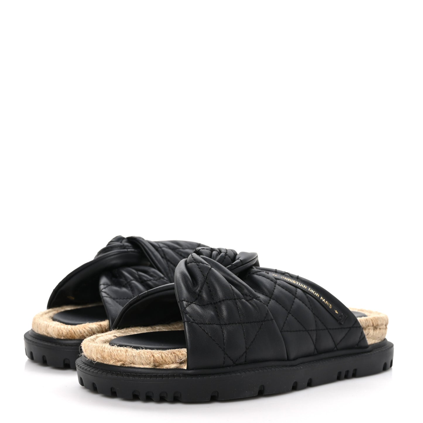Calfskin Cannage Dtwist Espadrille Platform Sandals 35.5 Black