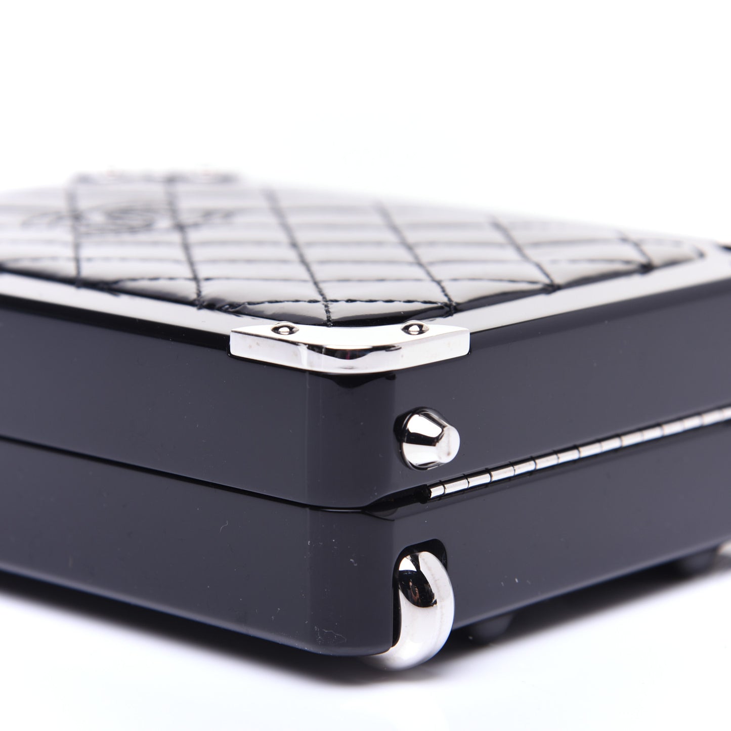 Plexiglass Patent Quilted Minaudiere Clutch Black