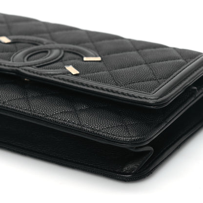 Chanel Caviar Quilted CC Filigree Wallet On Chain WOC Black 11 of 12