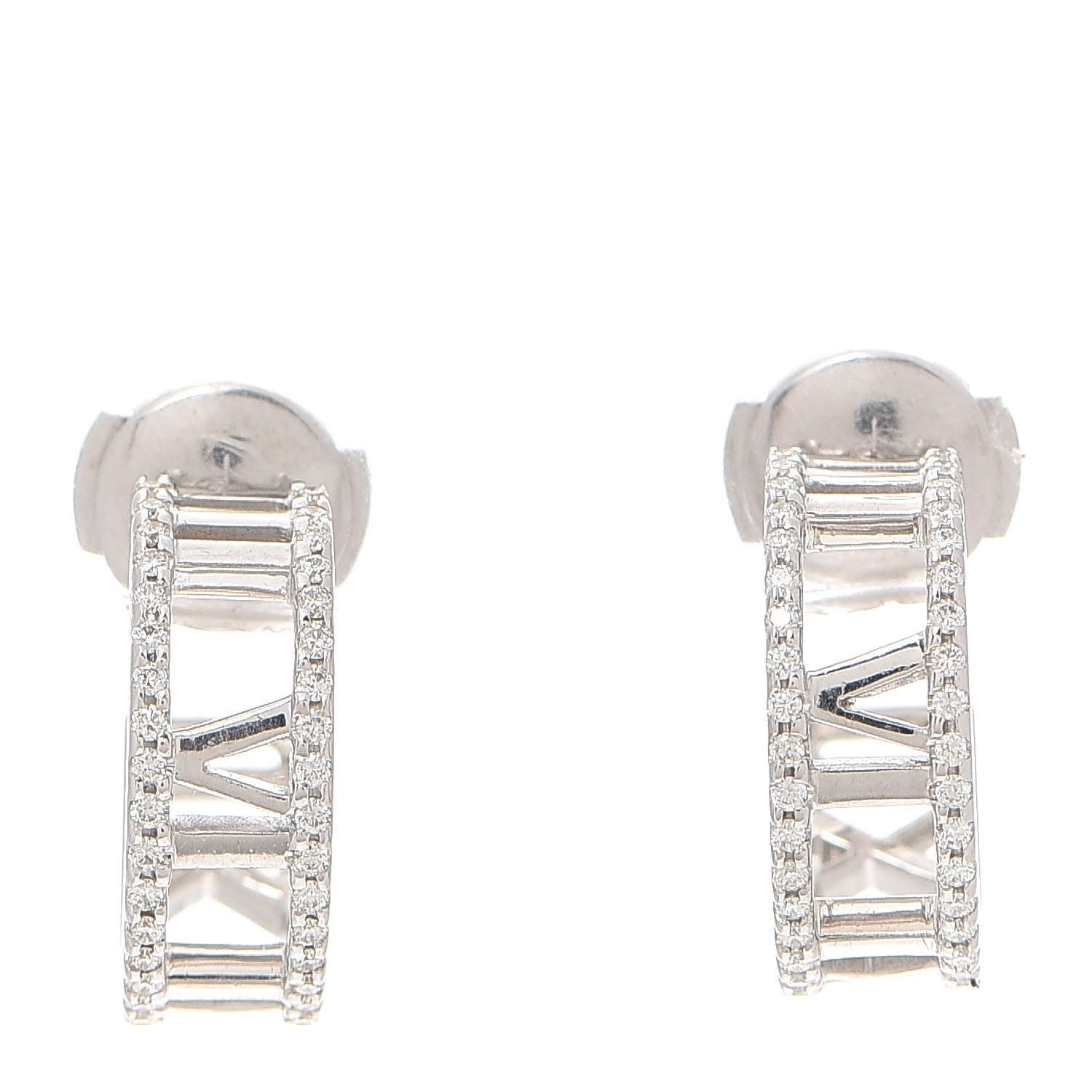 Tiffany 18K White Gold Diamond Atlas Open Hoop Earrings 1 of 5
