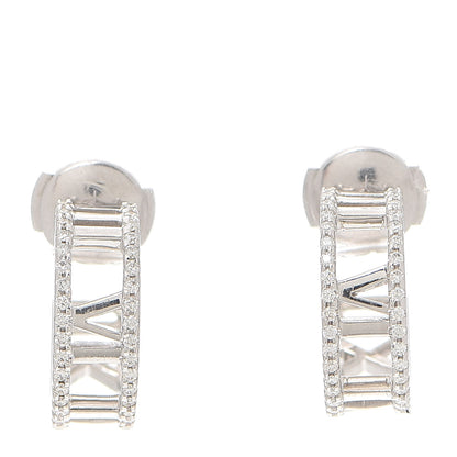 Tiffany 18K White Gold Diamond Atlas Open Hoop Earrings 1 of 5