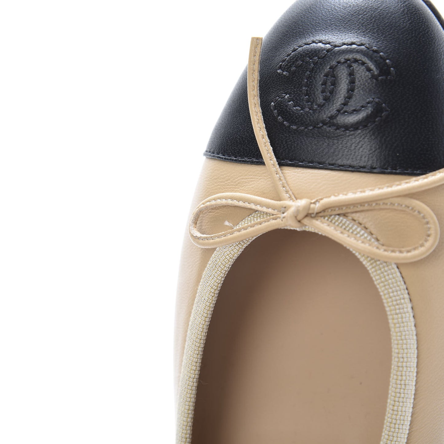 Lambskin CC Cap Toe Ballerina Flats 37 Beige Black