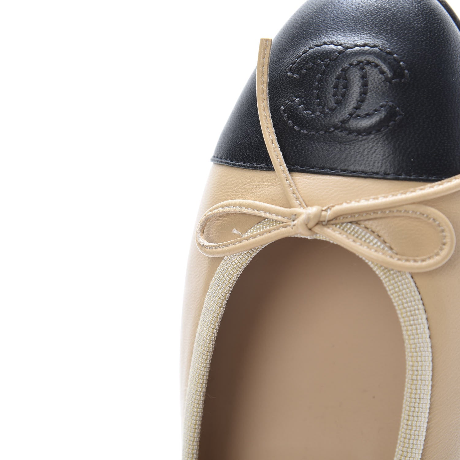 Chanel Lambskin CC Cap Toe Ballerina Flats 37 Beige Black 8 of 9