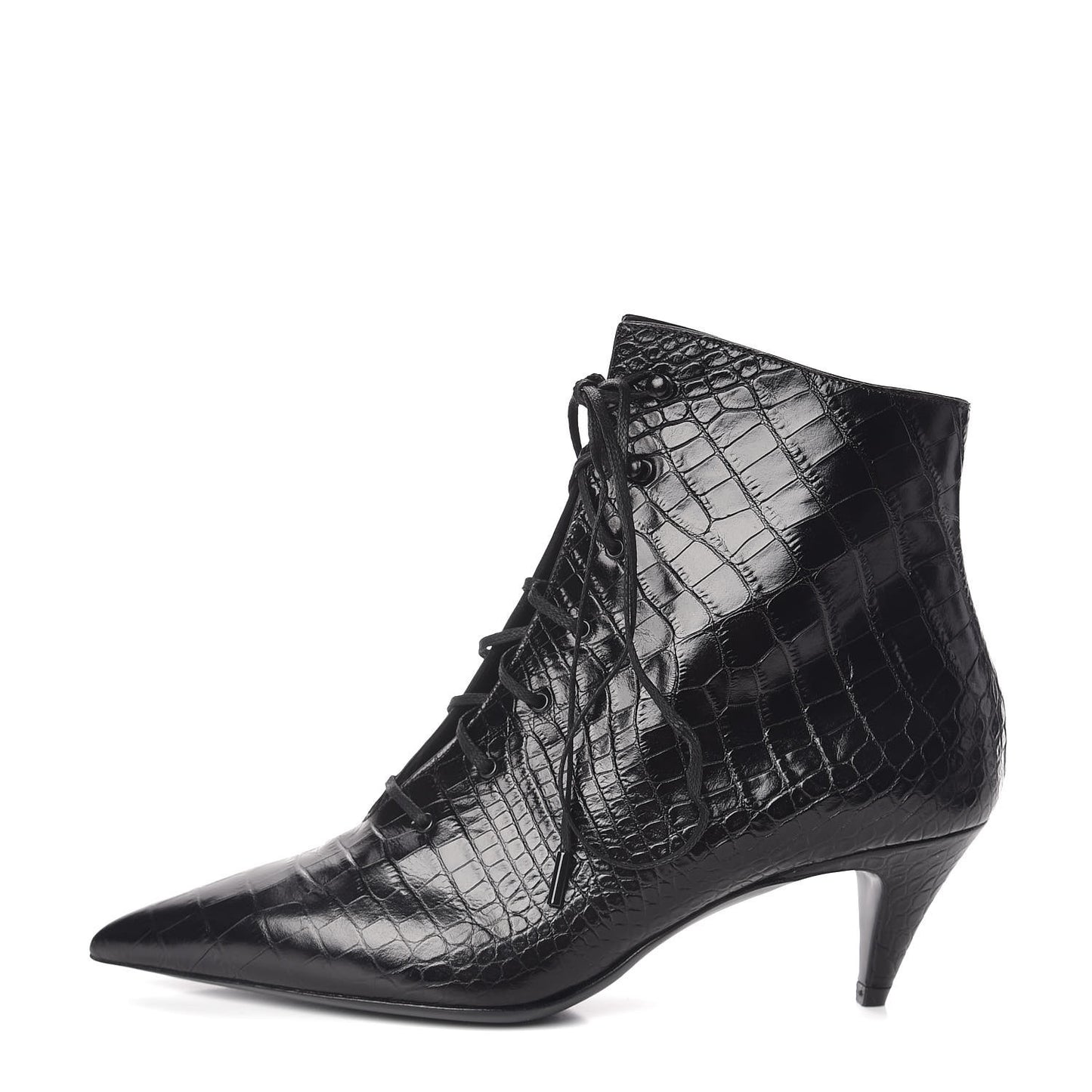 Crocodile Calfskin Charlotte Laced Boots 39.5 Black