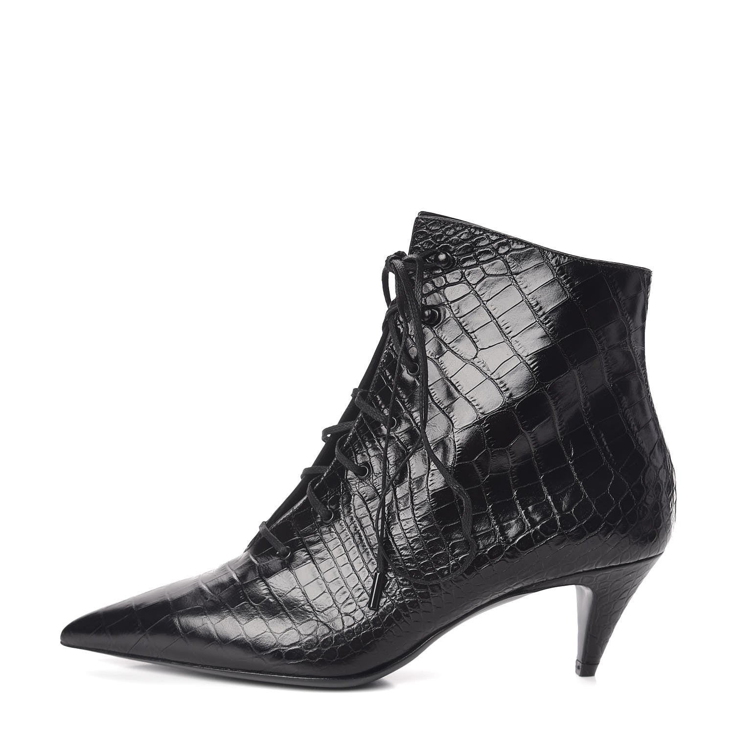 Saint Laurent Crocodile Calfskin Charlotte Laced Boots 39.5 Black 1 of 7